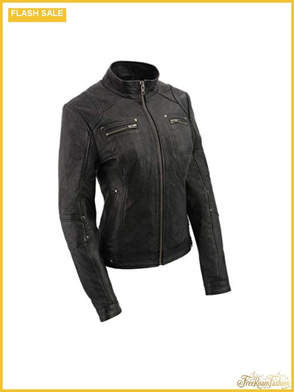 Women's Racer Leather Motorcycle Jacket Stand Up Collar Sheepskin